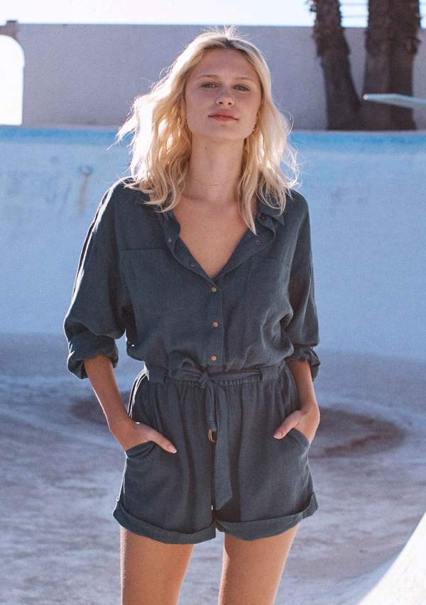 Canyon Boyfriend Romper Emerald